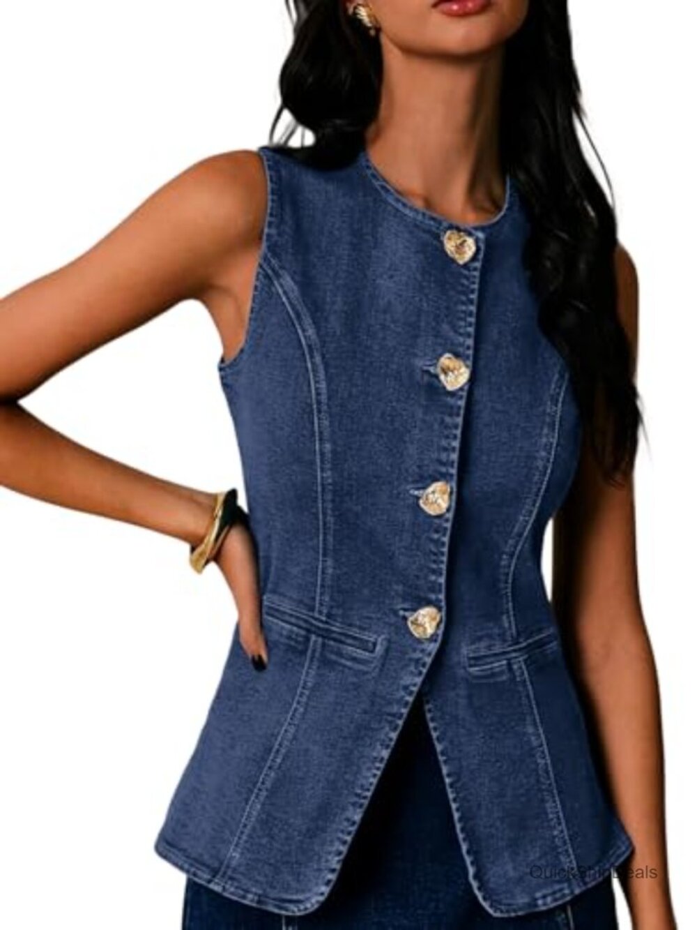Women's Denim Vest Blazer - Sleeveless Casual Western Y2K Waistcoat with Pockets